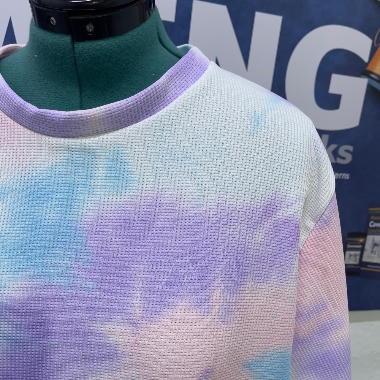 Oversized Waffle T-Shirt - Blue/Pink mix - Image 2